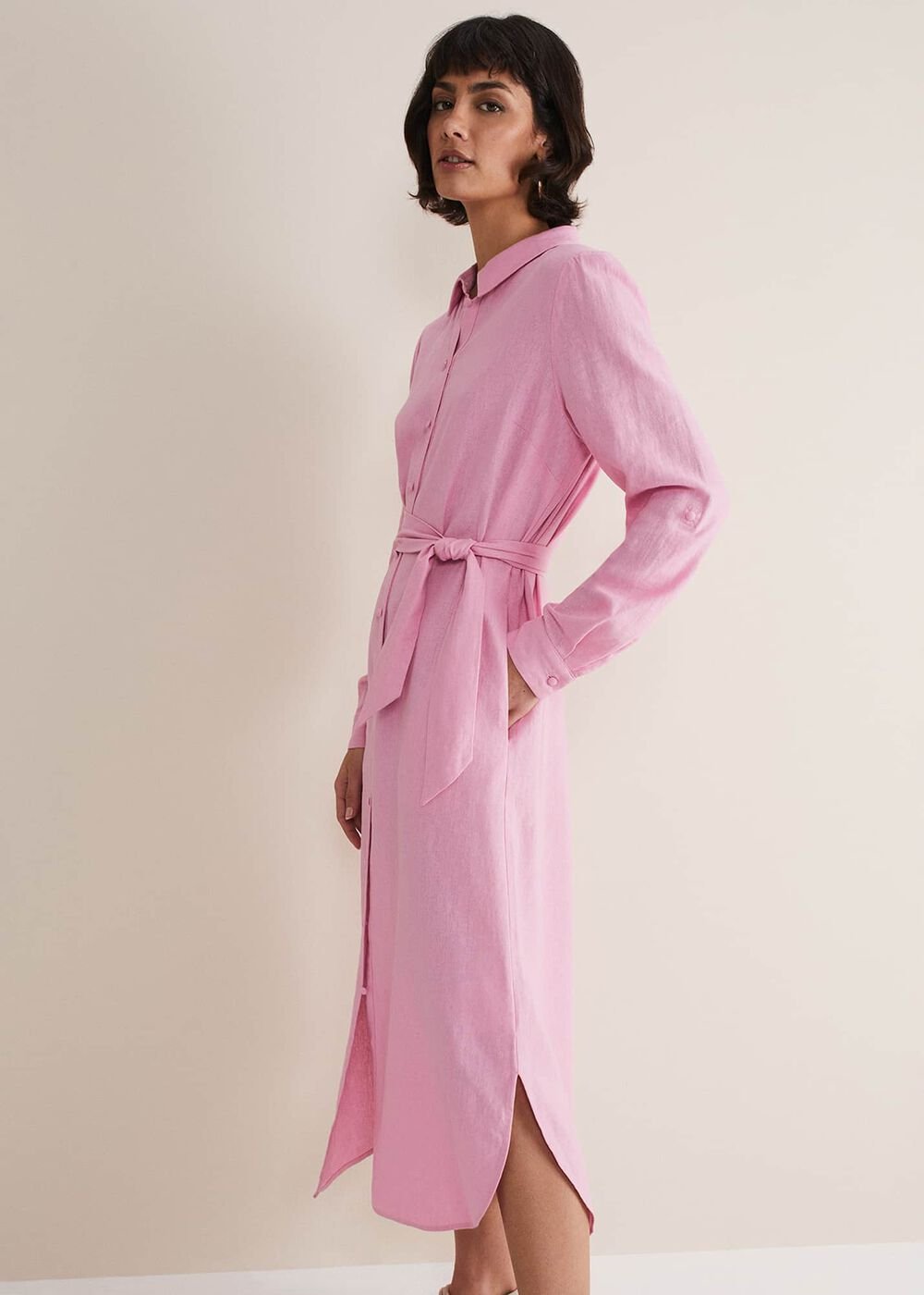 Rosalina Pink Linen Shirt Dress - Pink