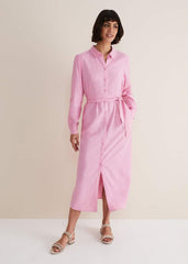 Rosalina Pink Linen Shirt Dress - Pink