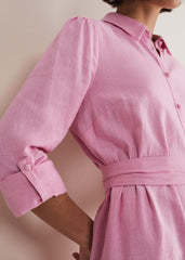 Rosalina Pink Linen Shirt Dress - Pink
