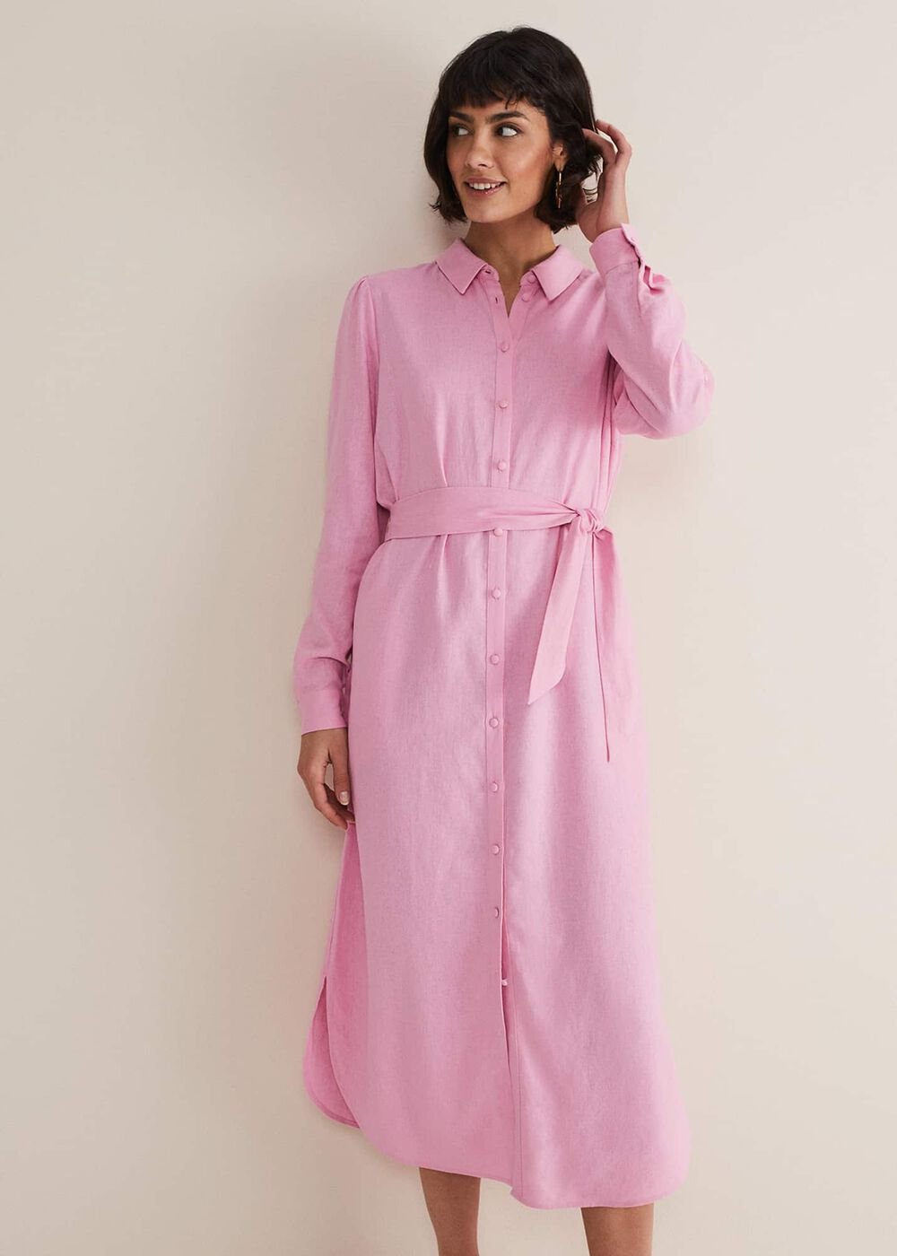 Rosalina Pink Linen Shirt Dress - Pink