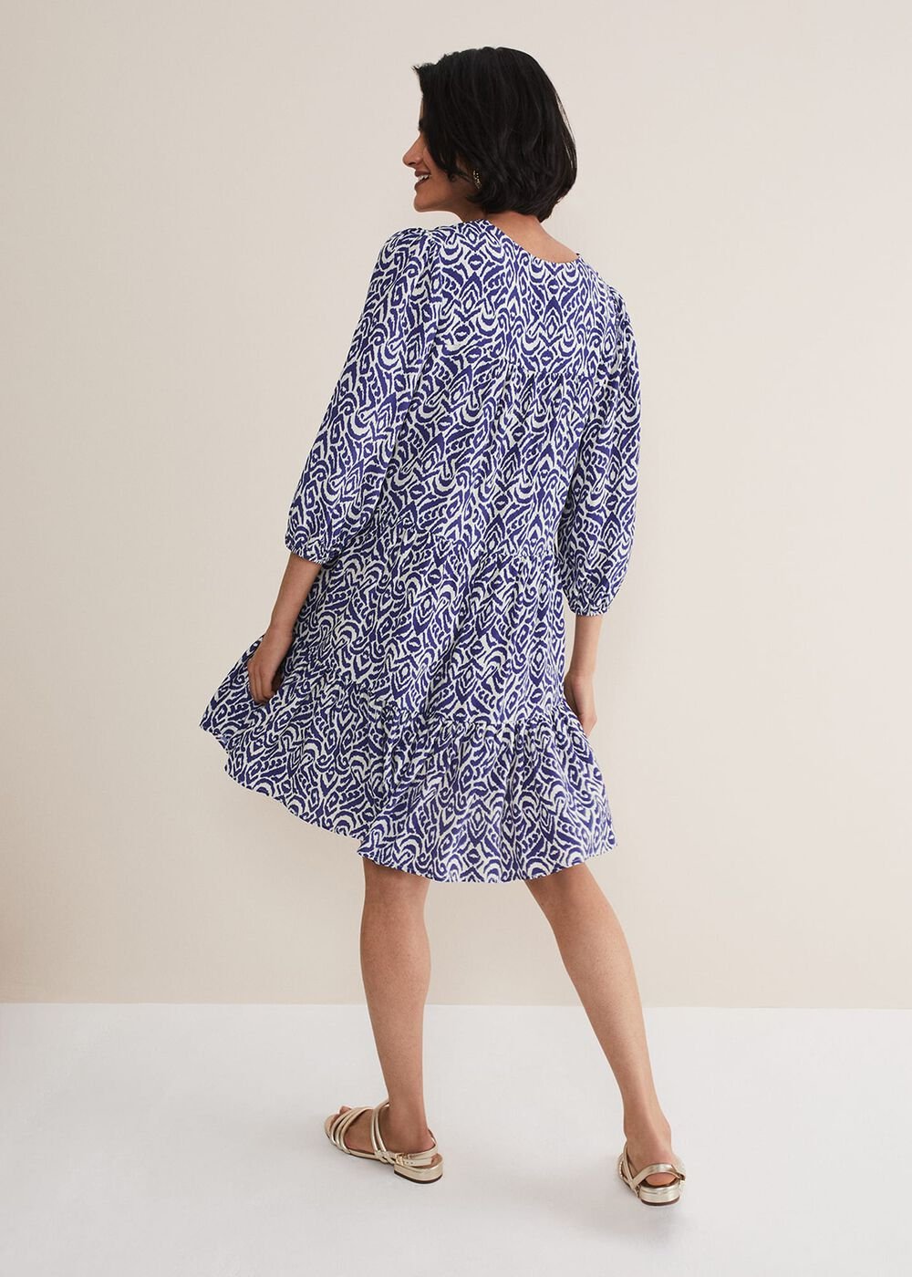 Alicia Ikat Swing Mini Dress - Blue/Ivory