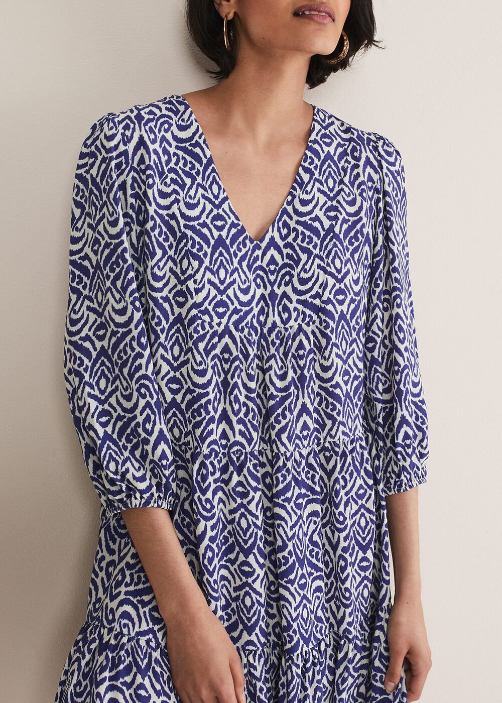 Alicia Ikat Swing Mini Dress - Blue/Ivory