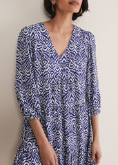 Alicia Ikat Swing Mini Dress - Blue/Ivory