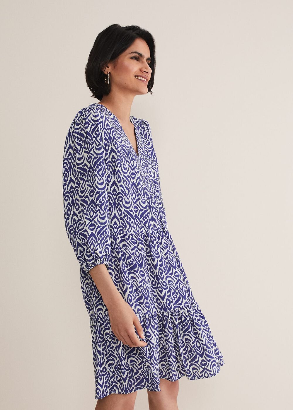 Alicia Ikat Swing Mini Dress - Blue/Ivory