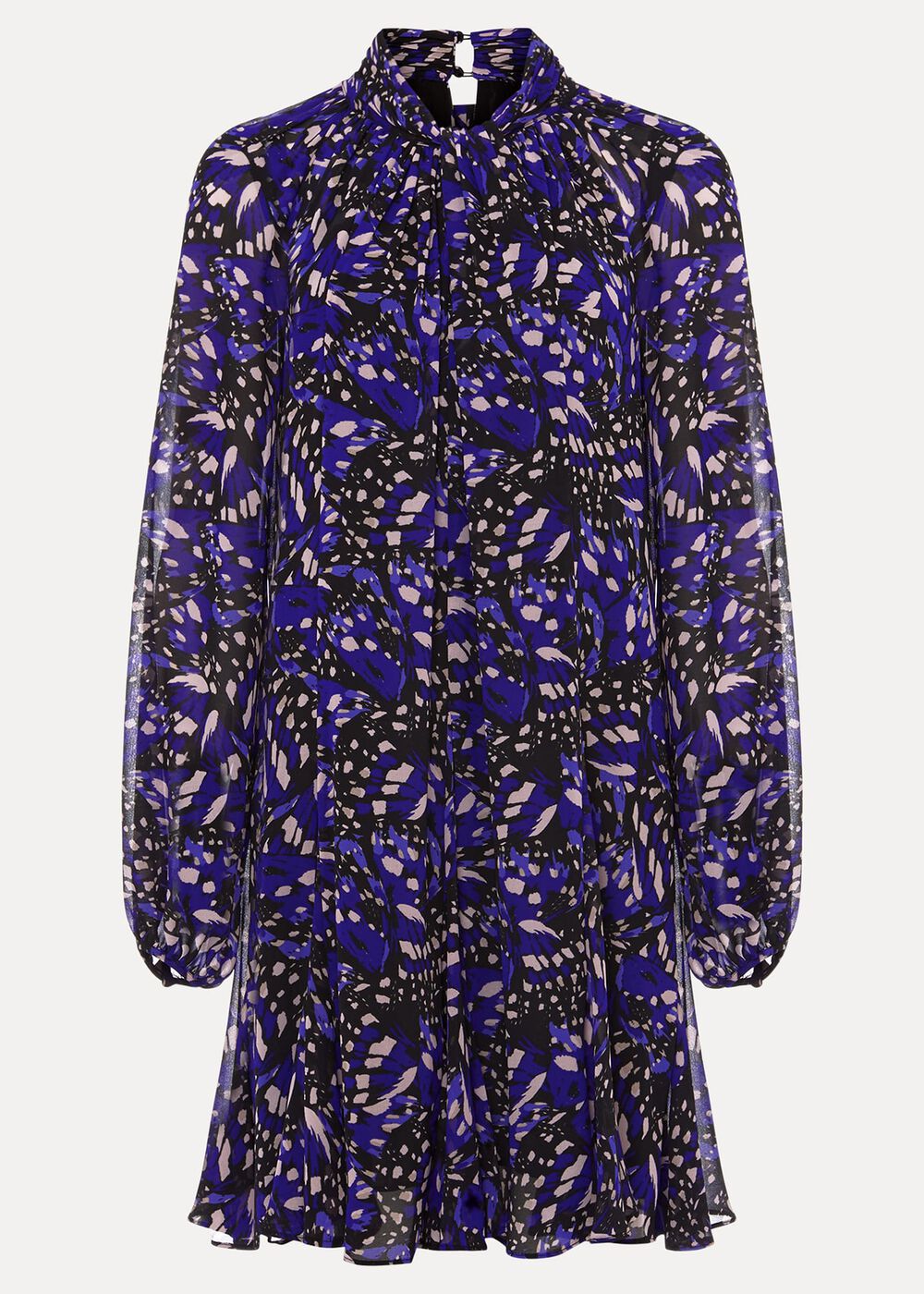 Blue Multicoloured Swing Mini Dress with Long Sleeves - Multi-Coloured