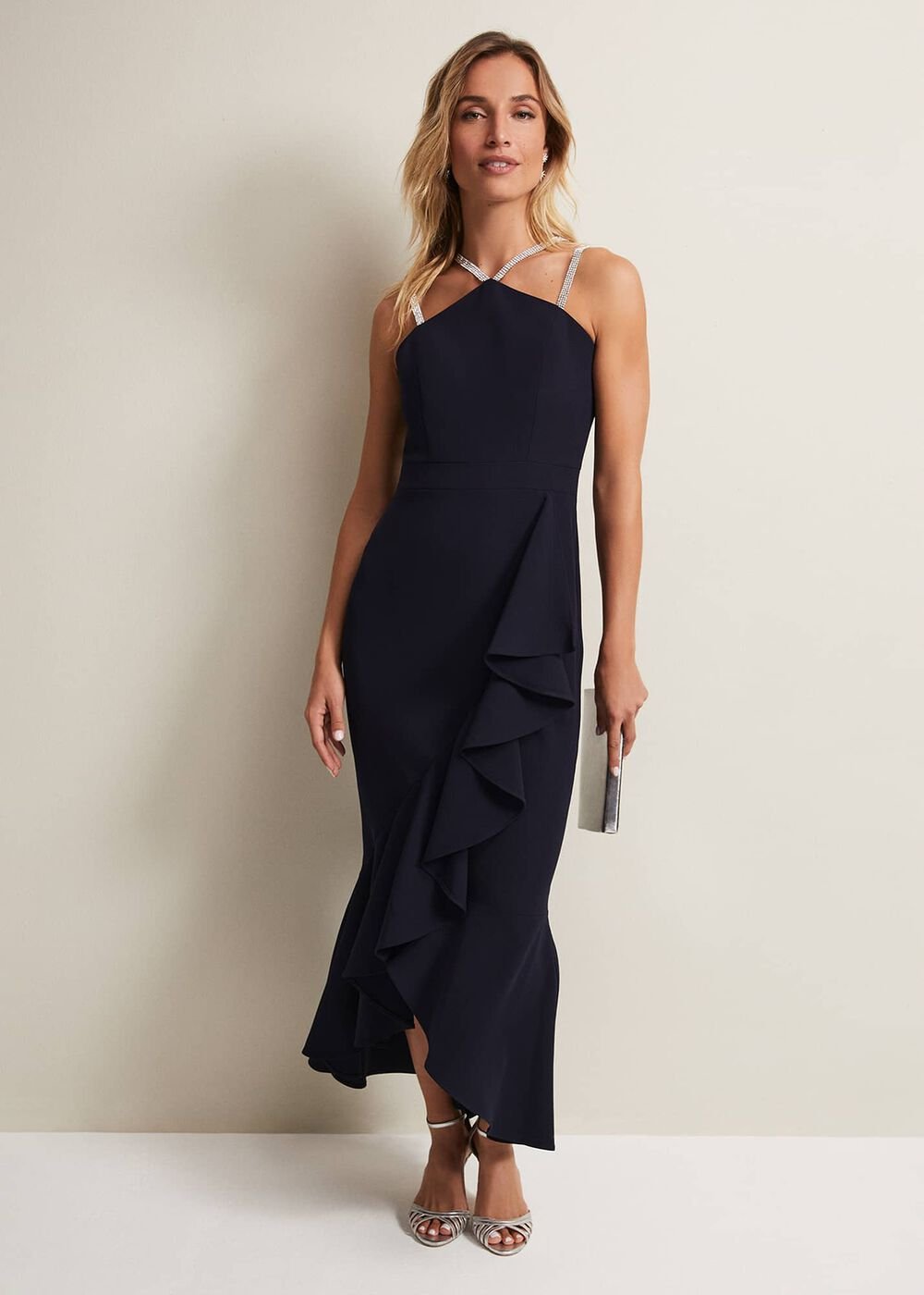 Chantal Navy Jewel Strap Maxi Dress - Navy