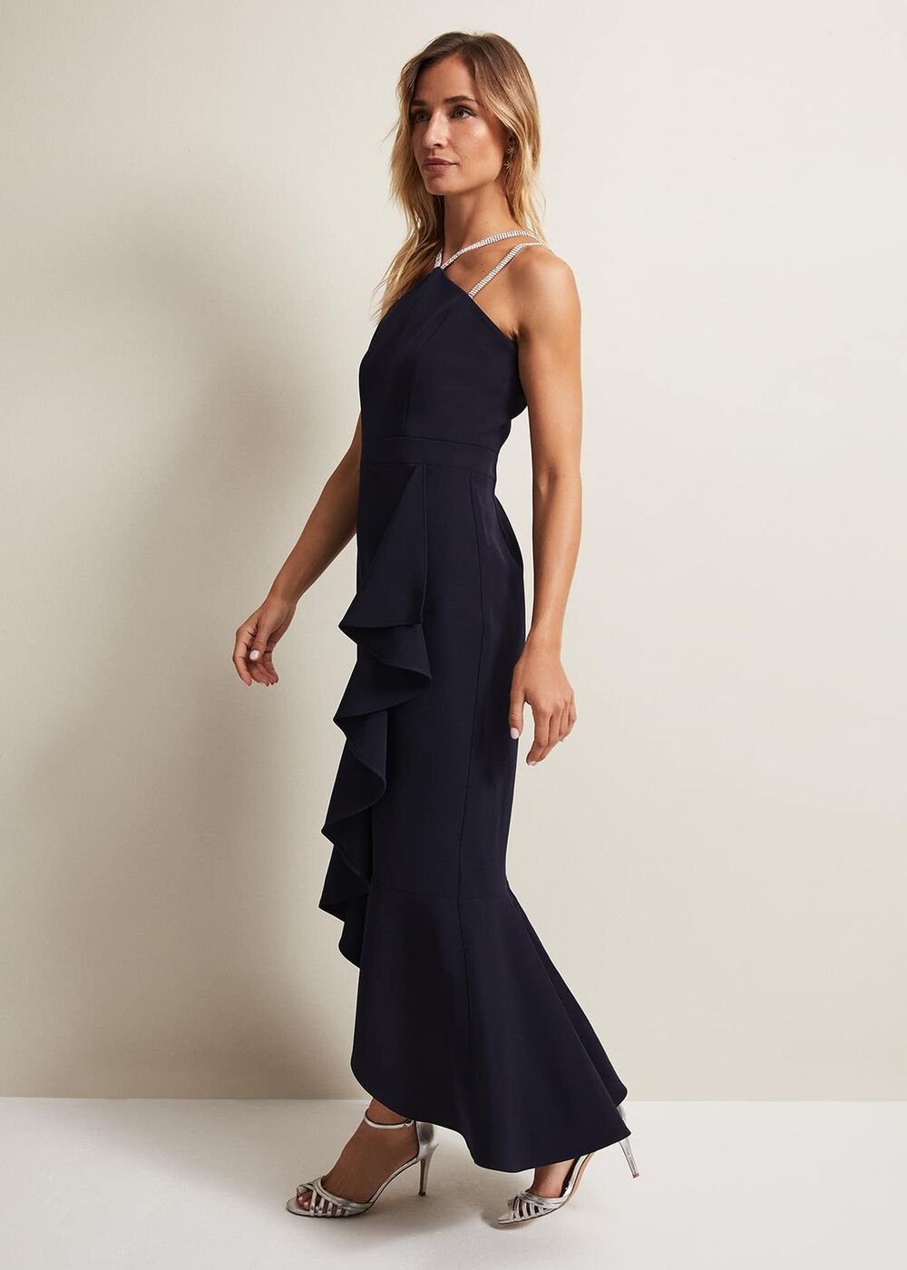Chantal Navy Jewel Strap Maxi Dress - Navy