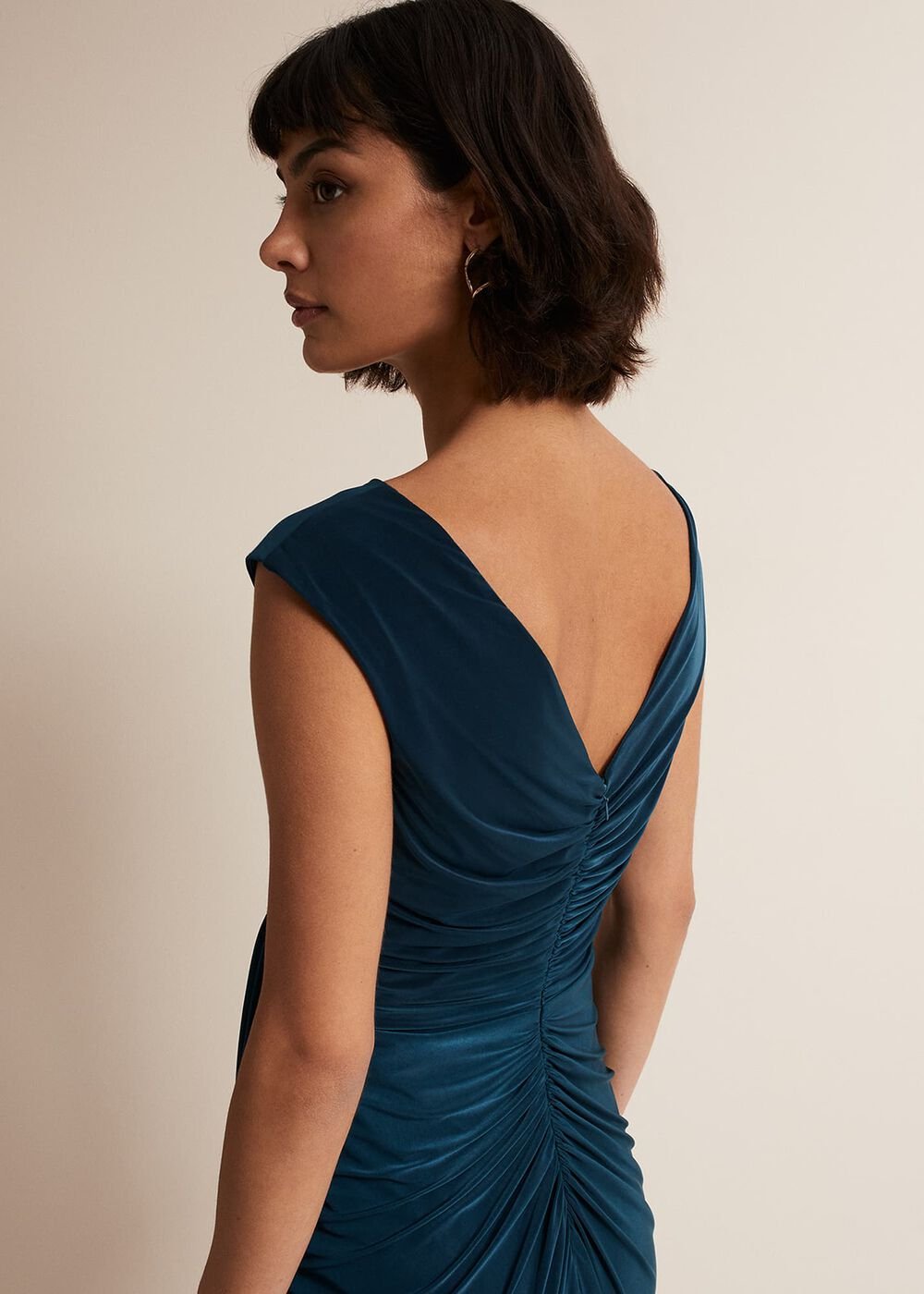 Teal Sleeveless Ruched Bodycon Midi Dress - Teal