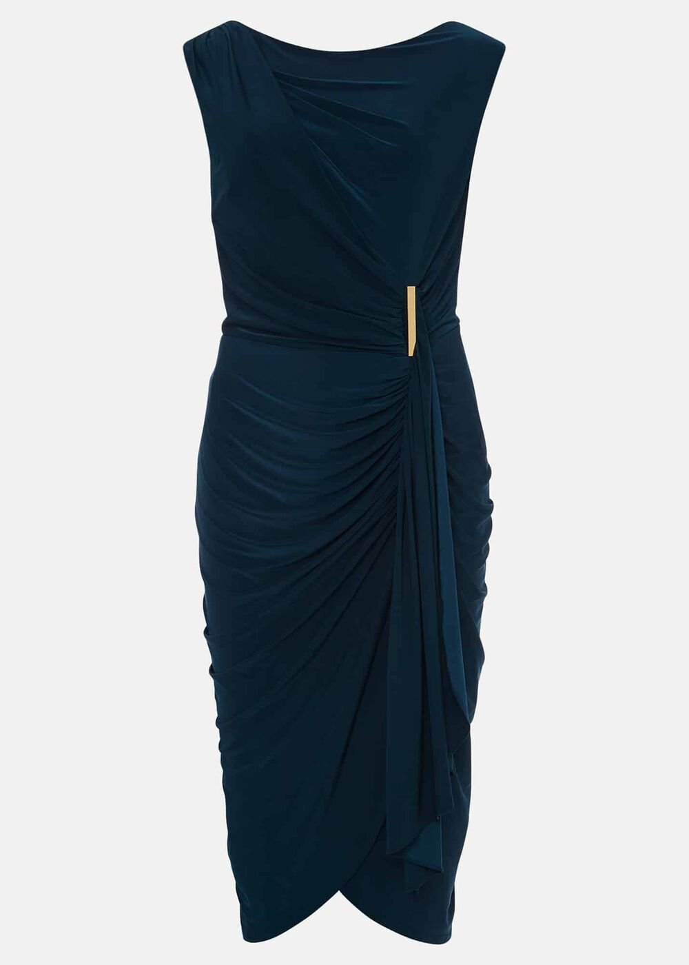 Teal Sleeveless Ruched Bodycon Midi Dress - Teal