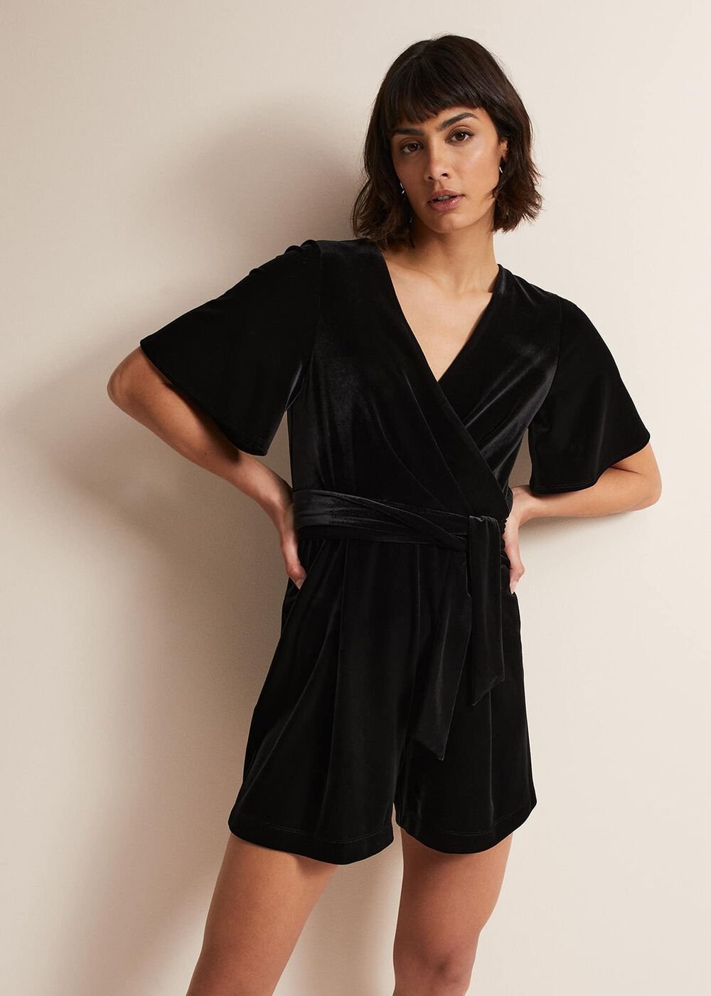 Holly Black Velvet Playsuit - Black