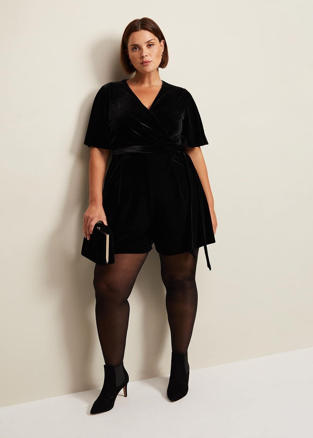 Holly Black Velvet Playsuit - Black