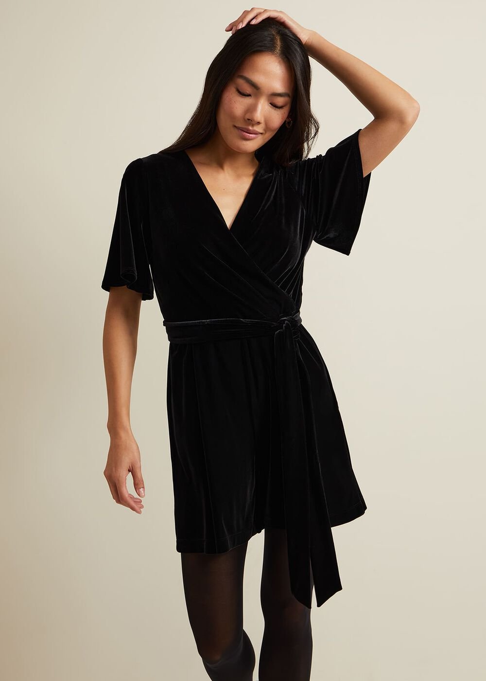 Holly Black Velvet Playsuit - Black