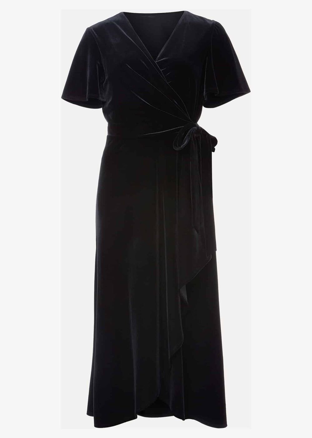 Julissa Velvet Ruffle Wrap Midi Dress - Black