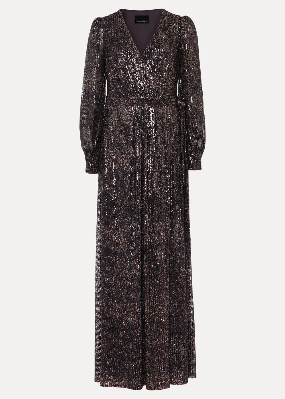 Sequin Maxi Dress with Long Sleeves & Wrap Around Bodice - Rose Gold