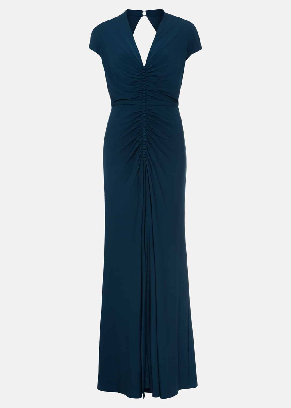 Ruched Maxi Dress with V-Neck & Short Sleeves in Teal - Teal