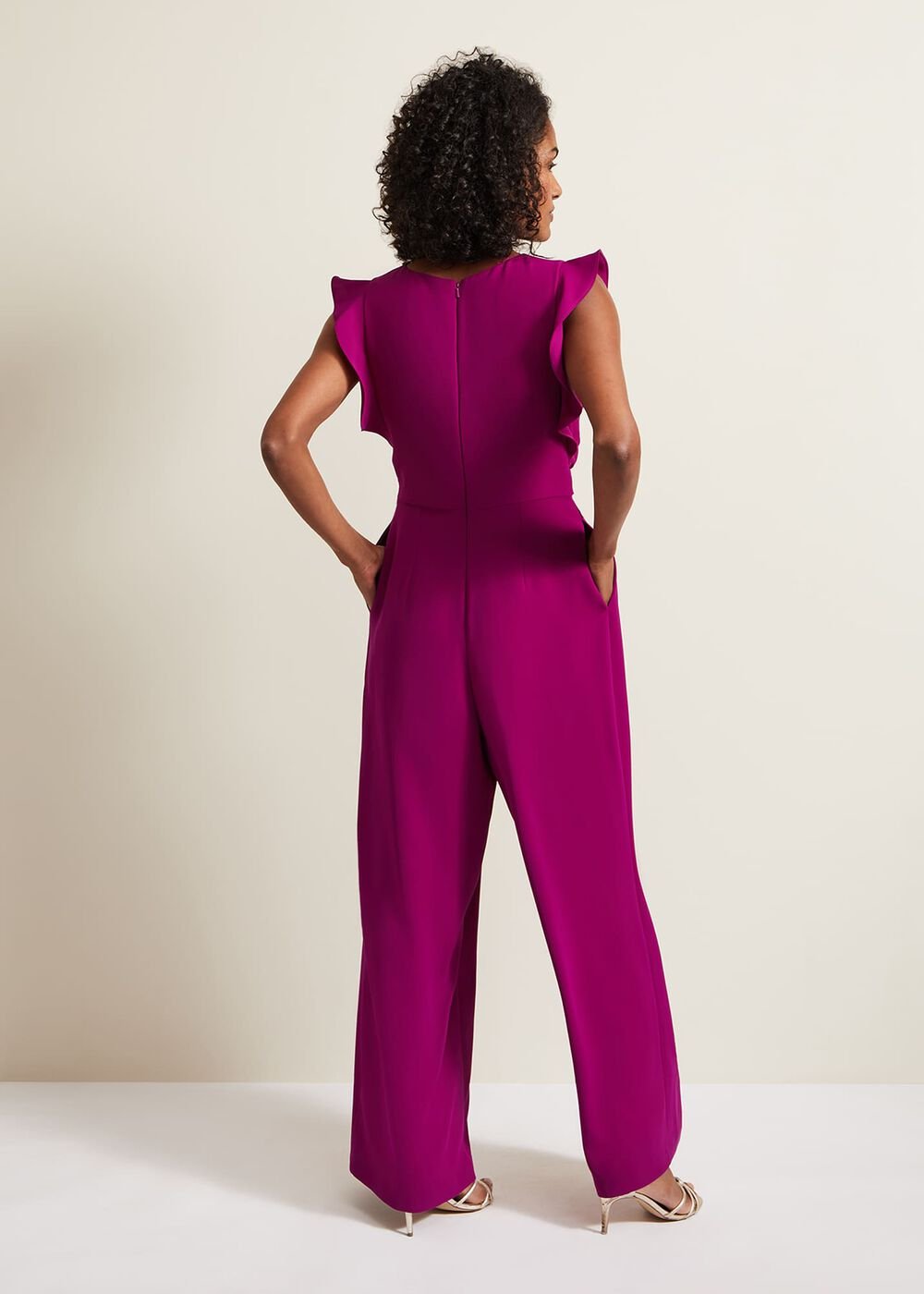 Ayla Magenta Ruffle Wrap Jumpsuit - Magenta