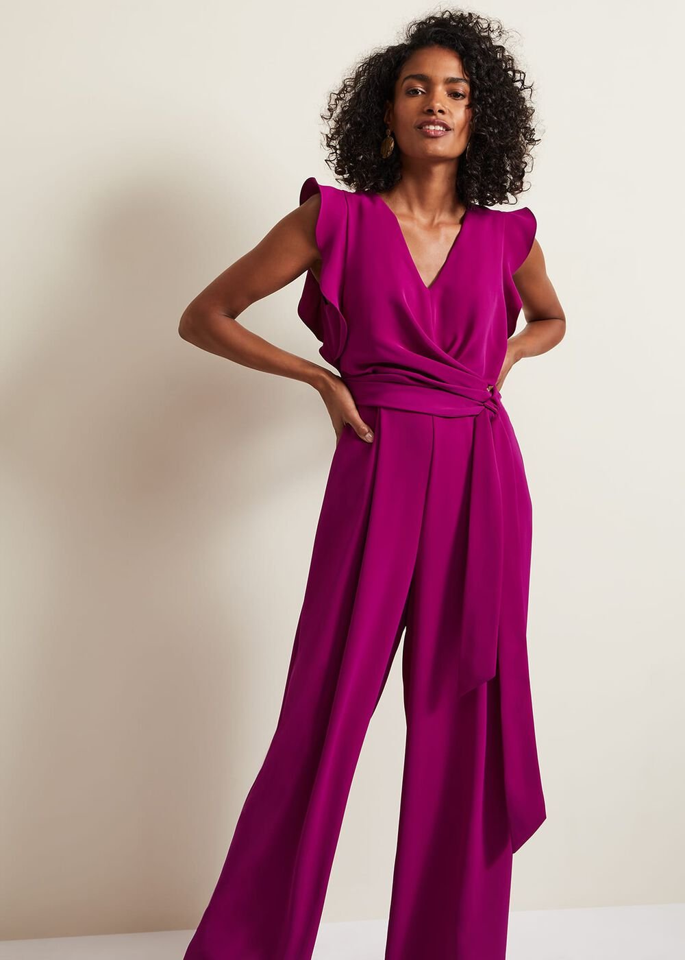 Ayla Magenta Ruffle Wrap Jumpsuit - Magenta
