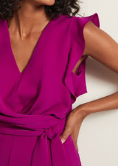Ayla Magenta Ruffle Wrap Jumpsuit - Magenta