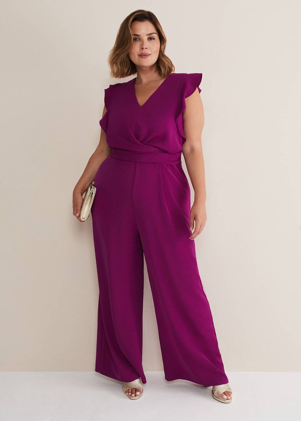Ayla Magenta Ruffle Wrap Jumpsuit - Magenta