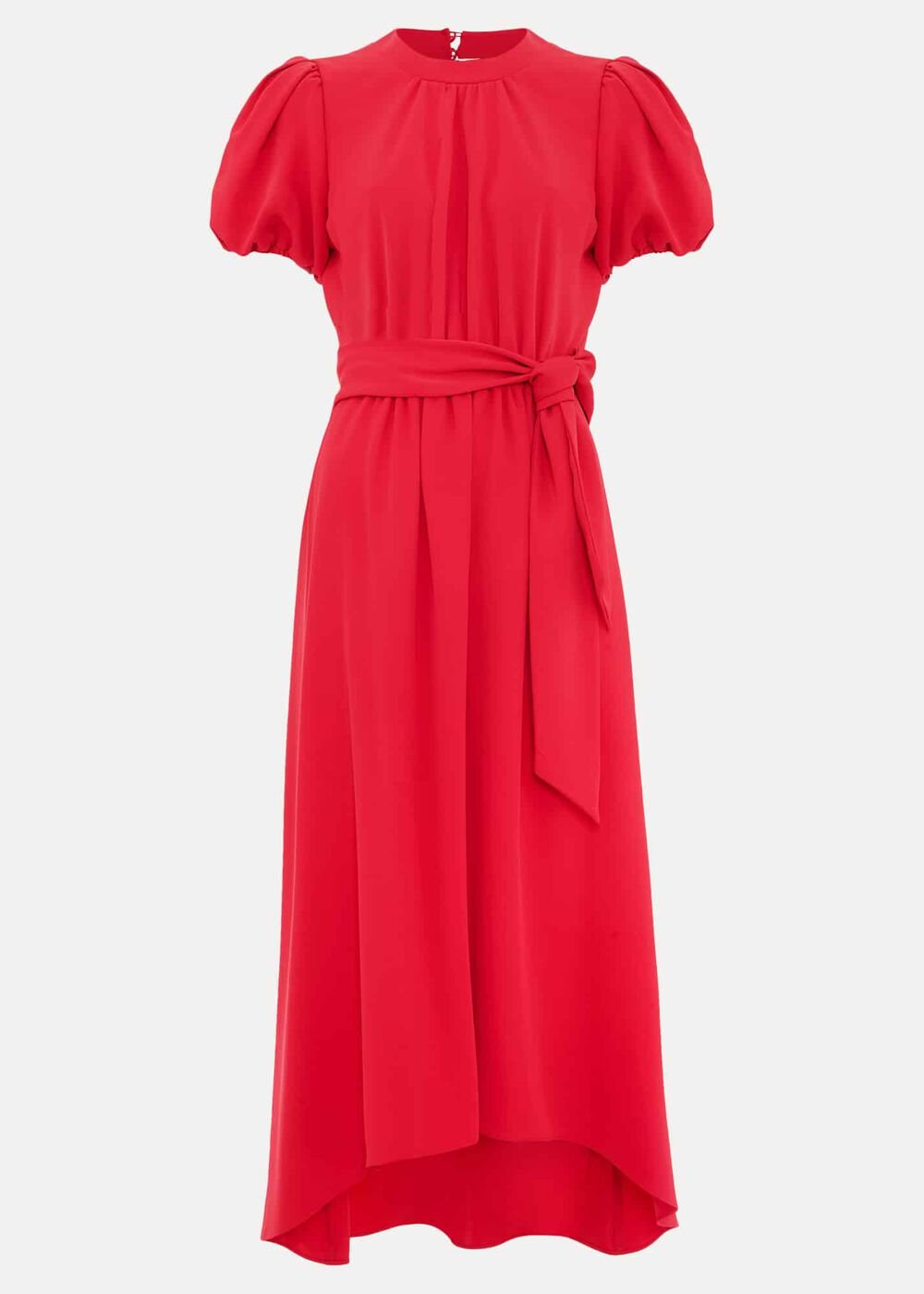 Paulina Coral Puff Sleeve Midi Dress - Coral