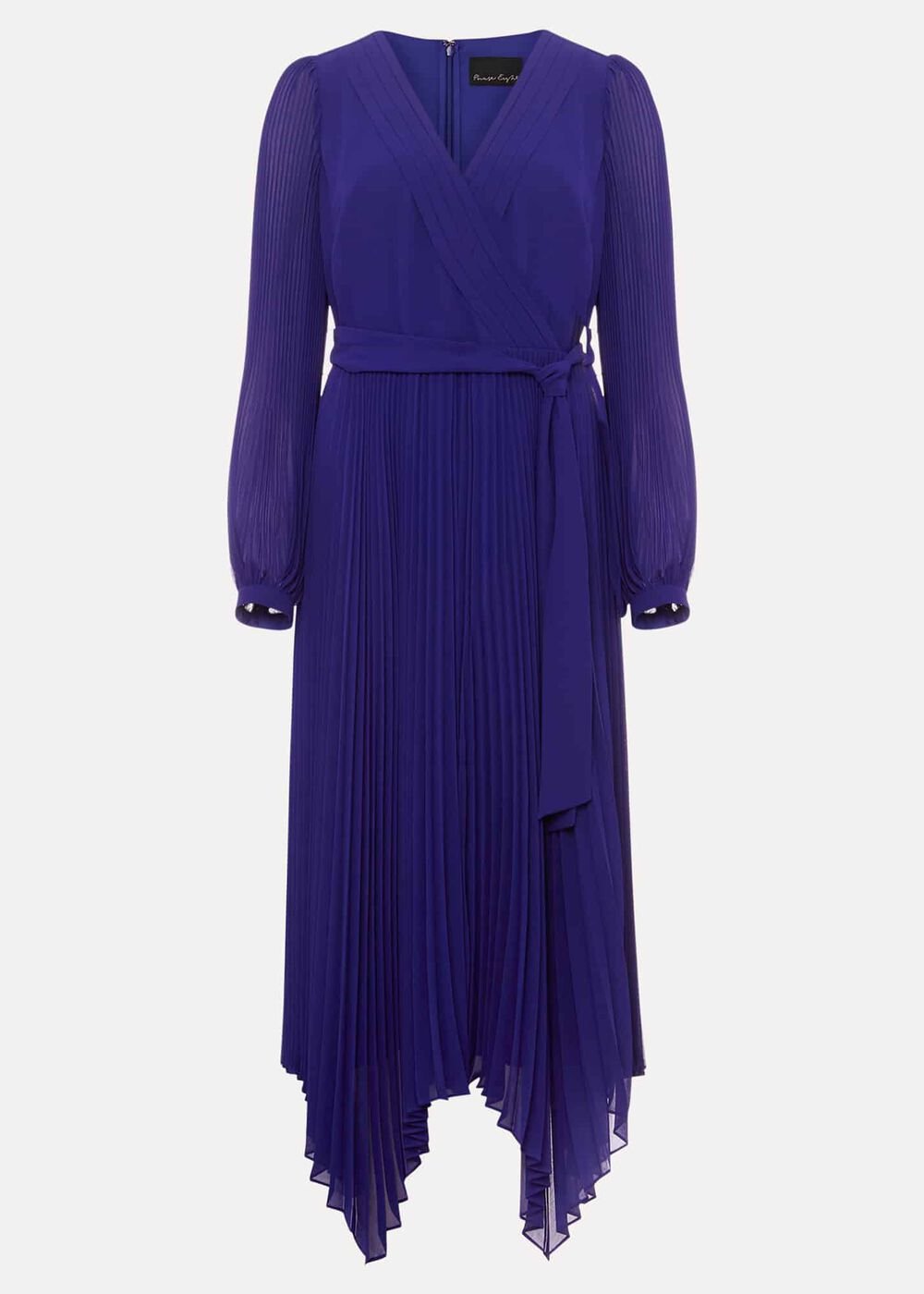 Cobalt Blue Long Sleeve Pleated Midi Wrap Dress - Cobalt
