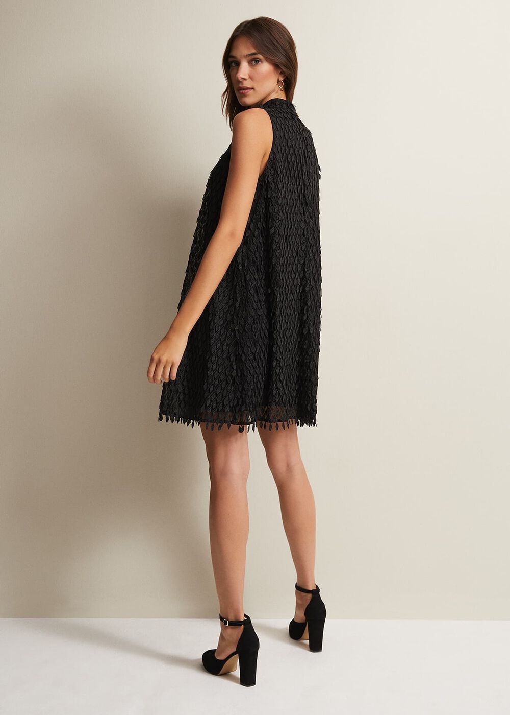 Black Shift Mini Dress with Textured Detail - Black