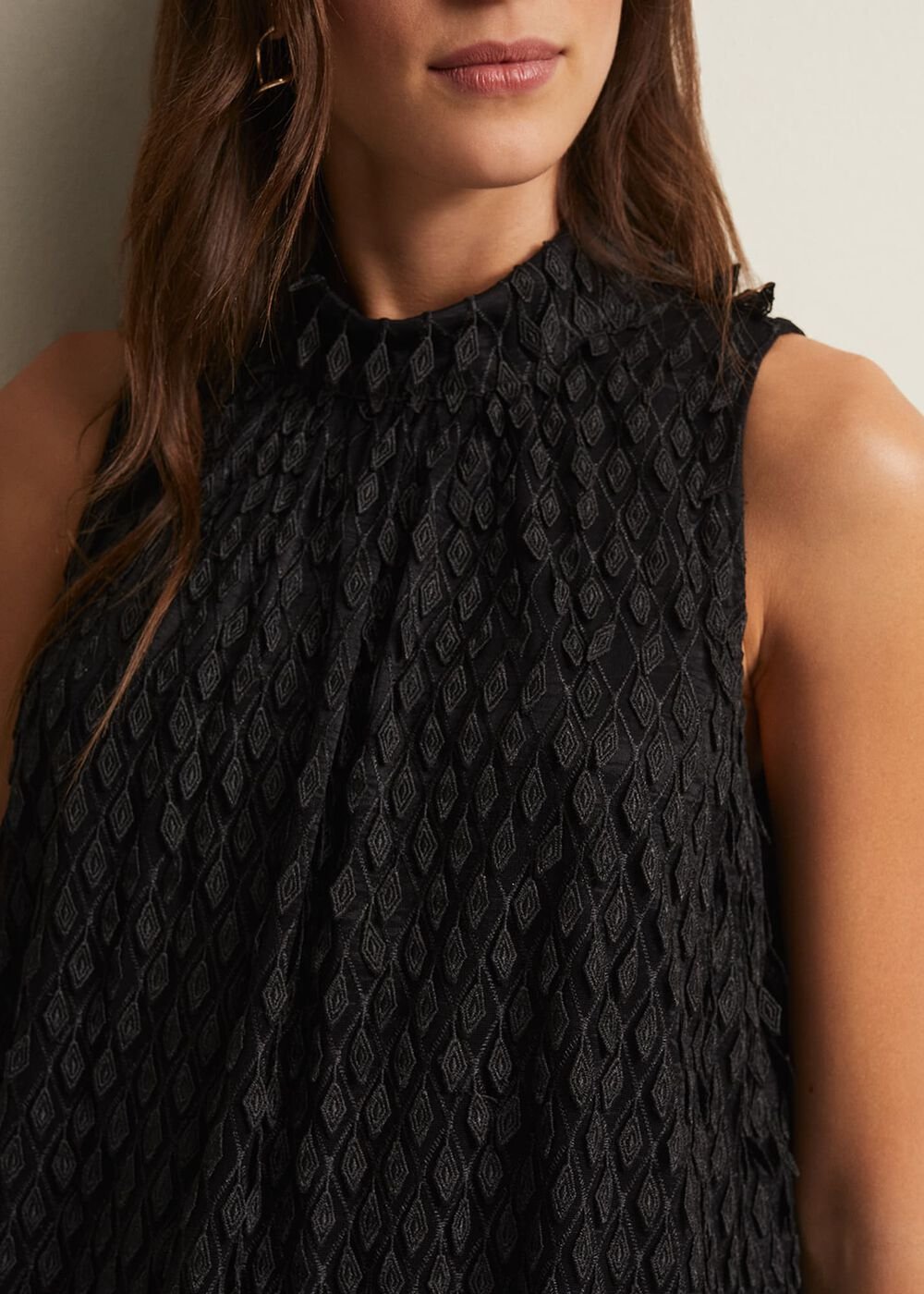 Black Shift Mini Dress with Textured Detail - Black
