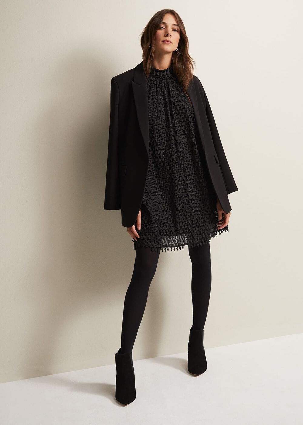 Black Shift Mini Dress with Textured Detail - Black