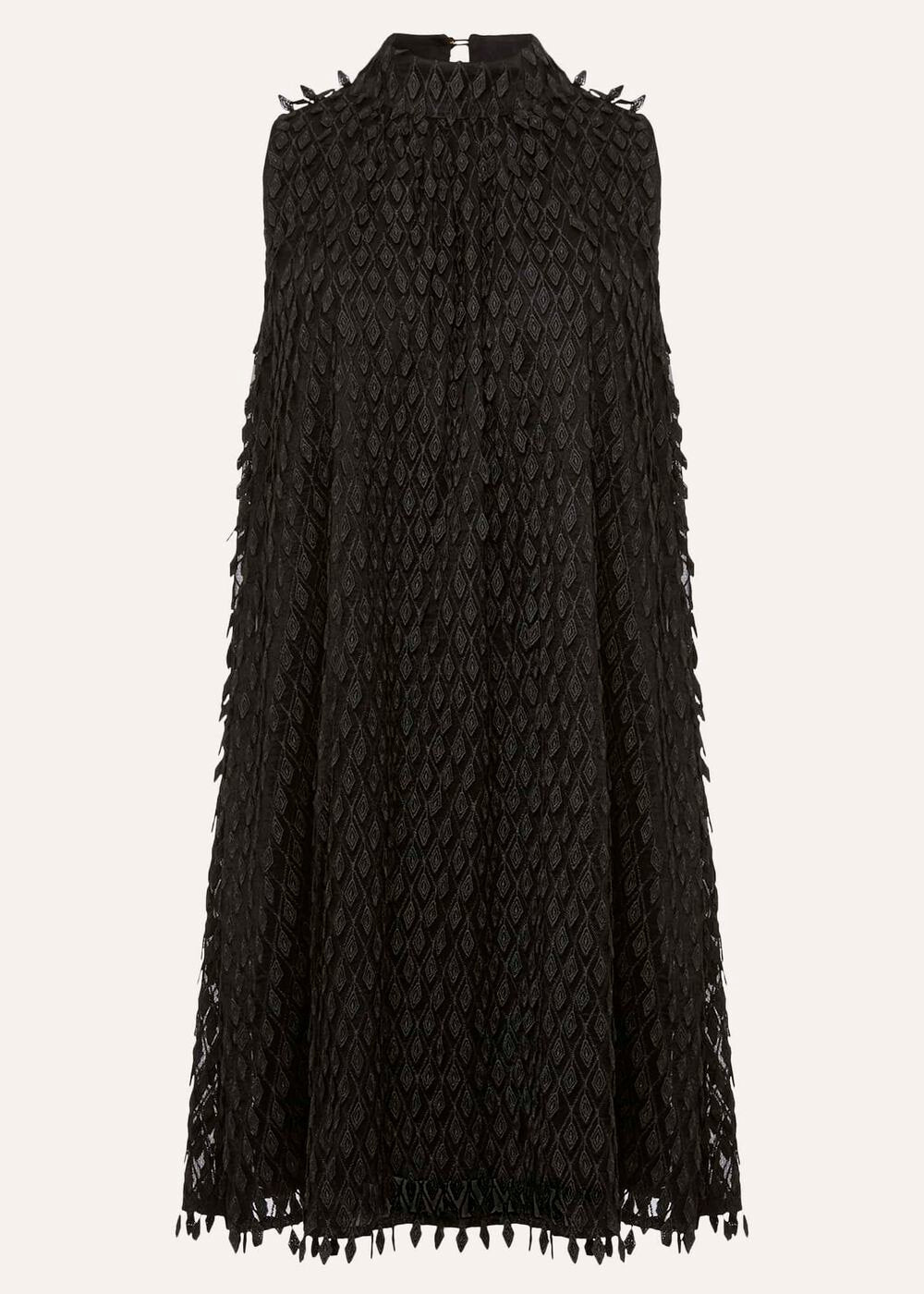 Black Shift Mini Dress with Textured Detail - Black