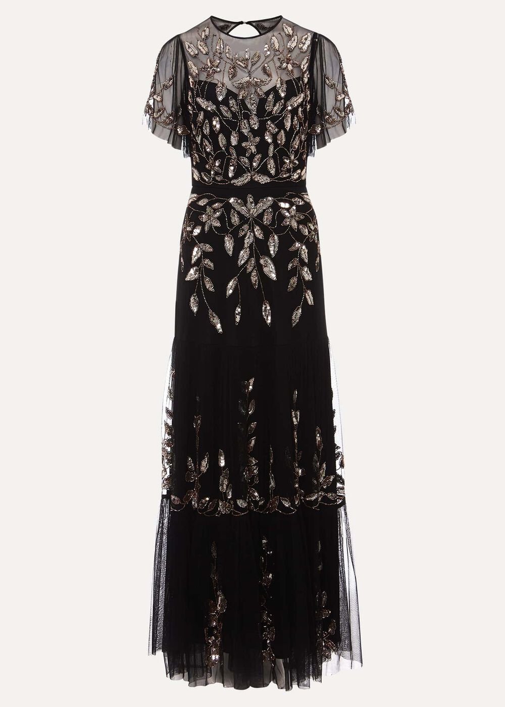 Hilary Beaded Tiered Maxi Dress - Black