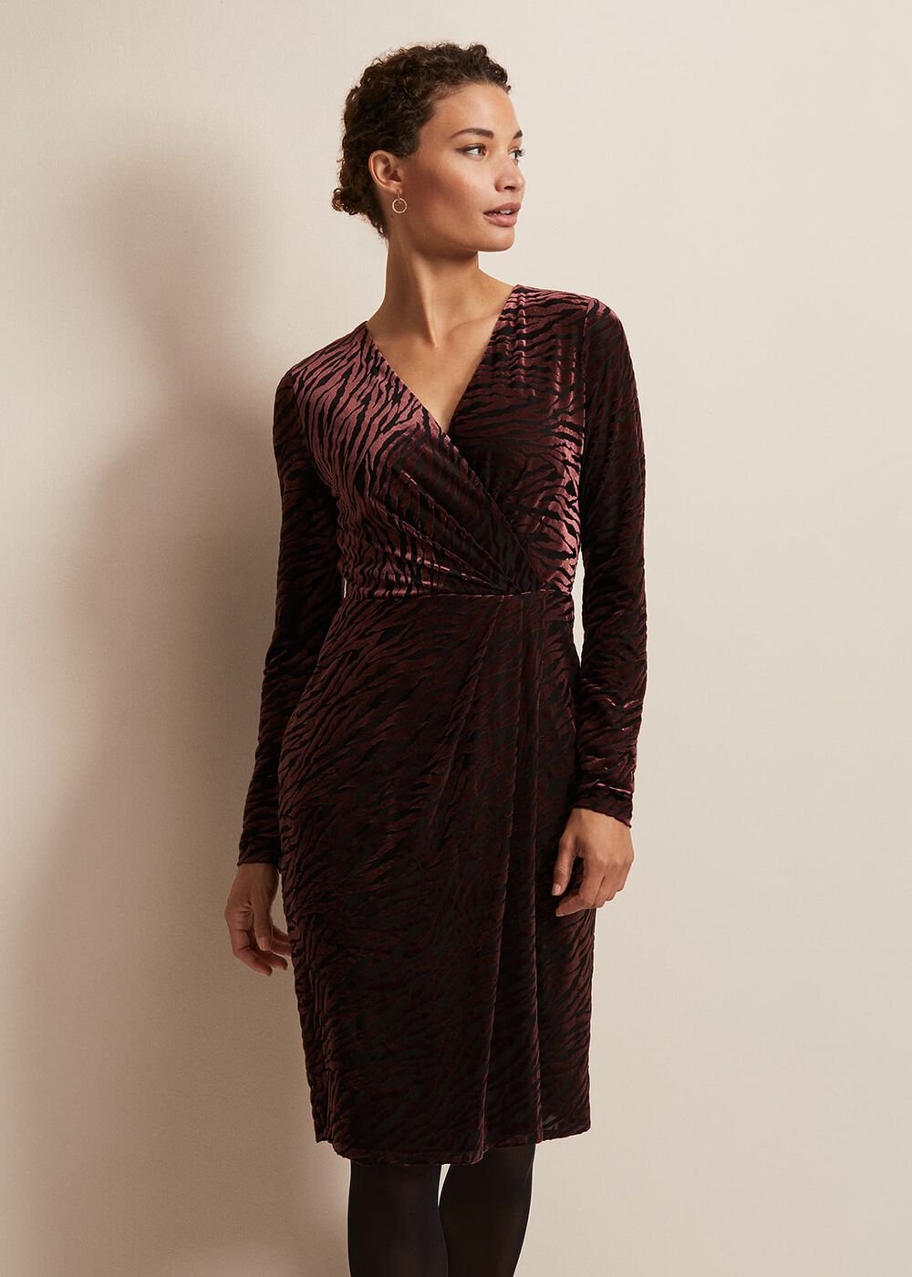 Elina Velvet Burnout Dress - Burgundy