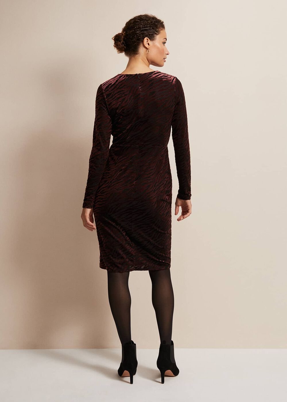 Elina Velvet Burnout Dress - Burgundy