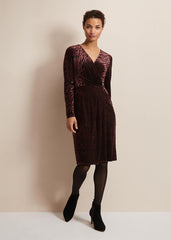 Elina Velvet Burnout Dress - Burgundy