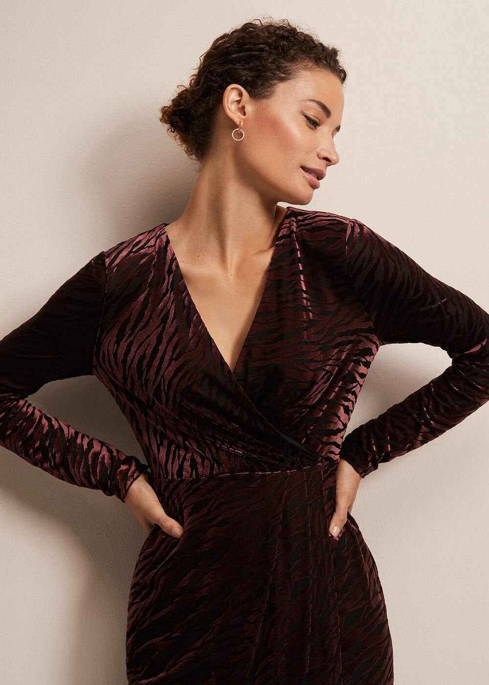 Elina Velvet Burnout Dress - Burgundy