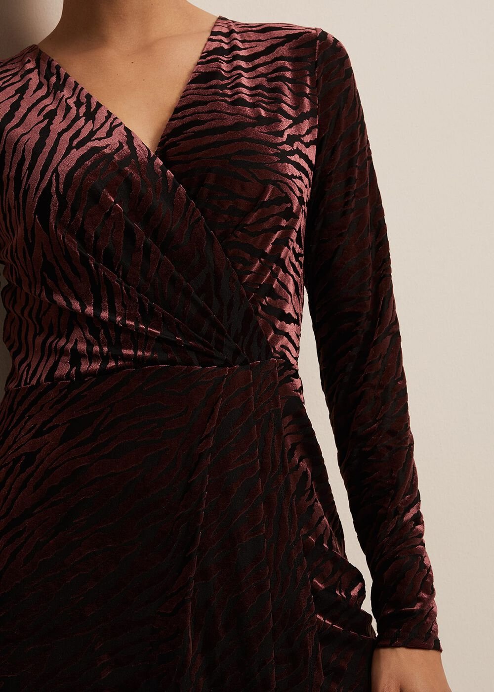 Elina Velvet Burnout Dress - Burgundy