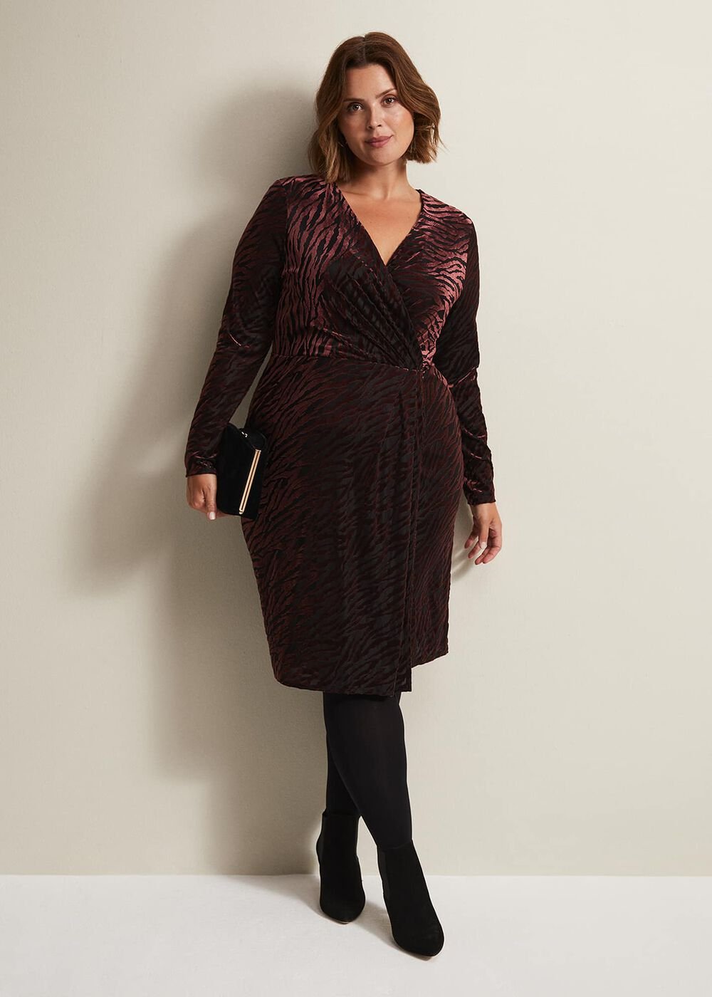 Elina Velvet Burnout Dress - Burgundy