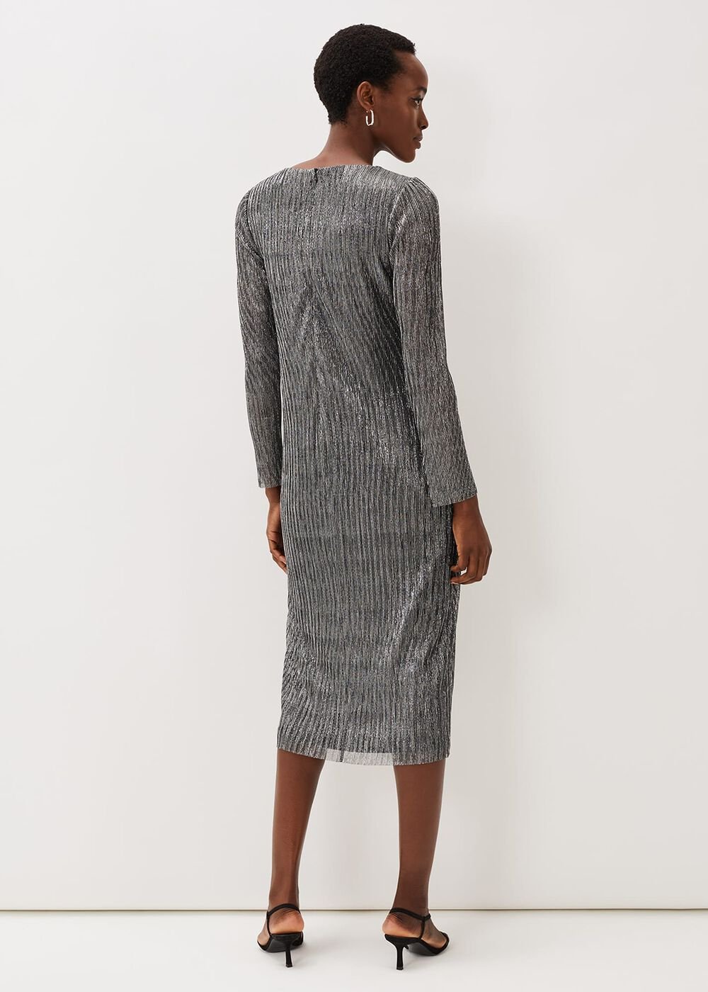 Alix Silver Plisse Midi Dress - Silver