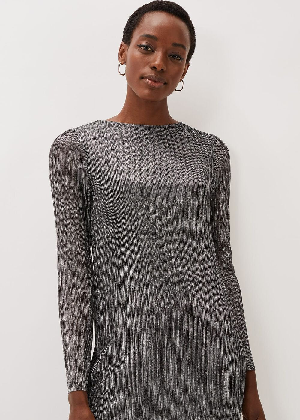 Alix Silver Plisse Midi Dress - Silver