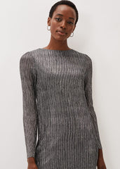Alix Silver Plisse Midi Dress - Silver