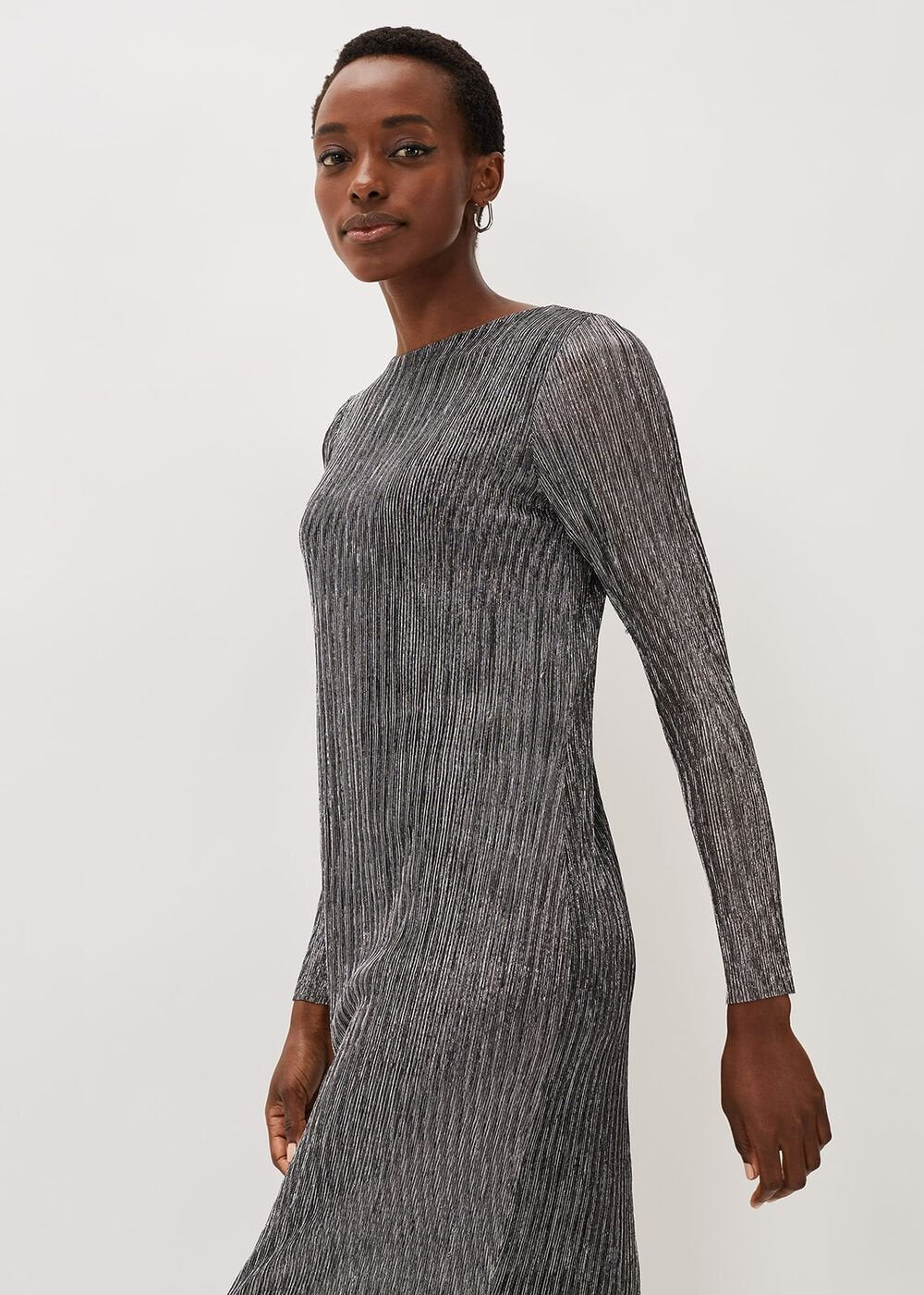 Alix Silver Plisse Midi Dress - Silver