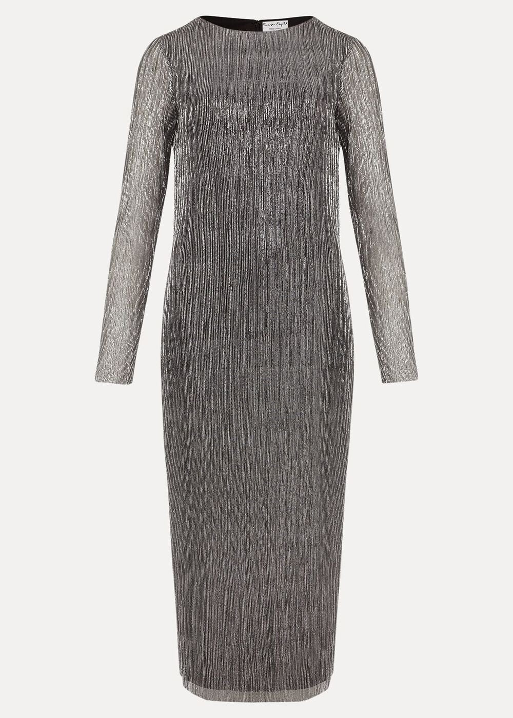 Alix Silver Plisse Midi Dress - Silver
