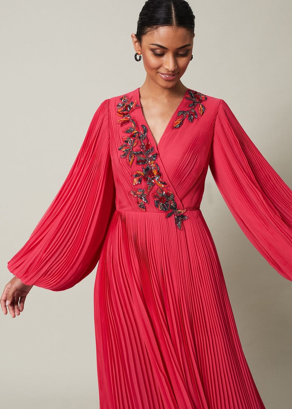 Lillian Pleated Wrap Maxi Dress - Pink