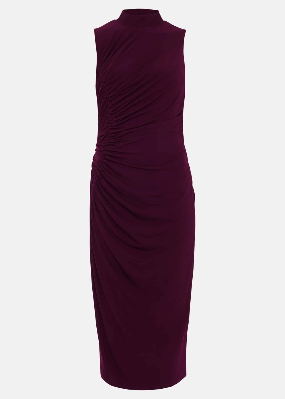 Stefania Burgundy Ruched Midi Dress - Burgundy