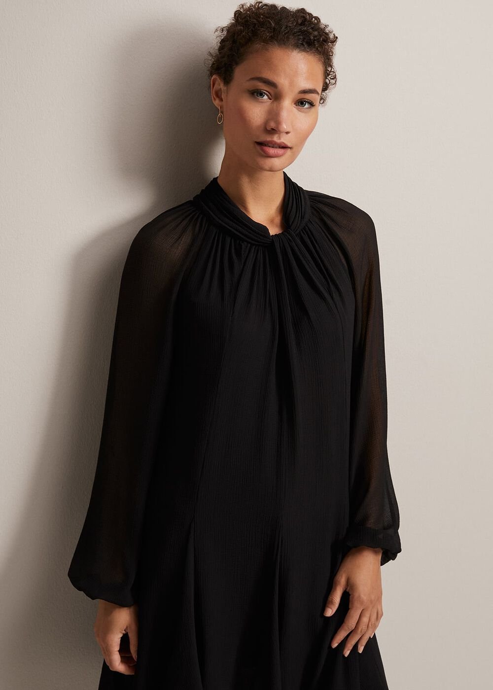 Black Swing Mini Dress With Twisted Neckline - Black