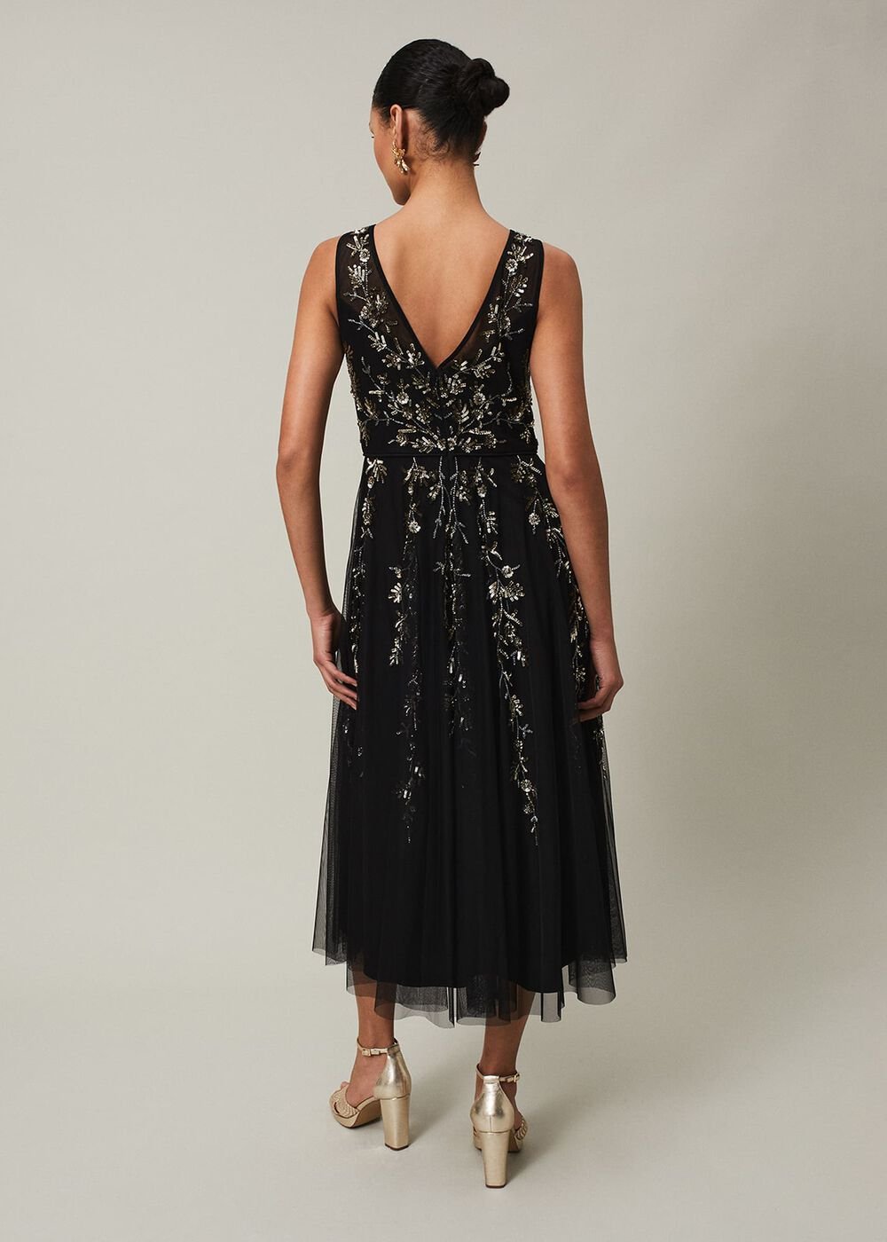 Marissa Floral Embellished Midi Dress - Black