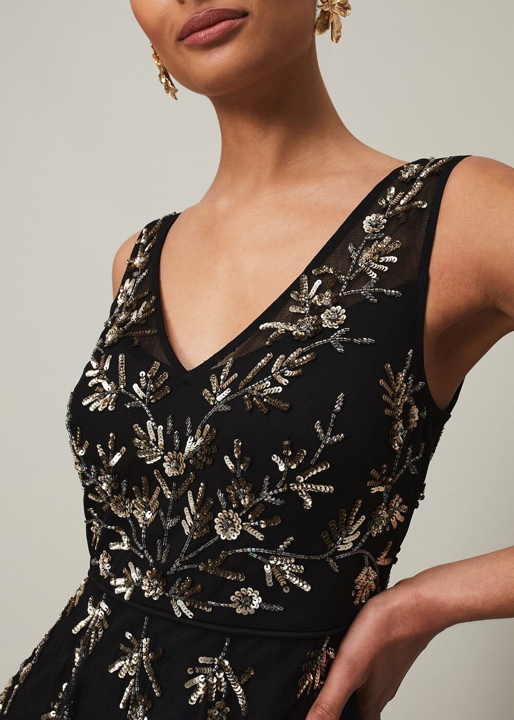 Marissa Floral Embellished Midi Dress - Black