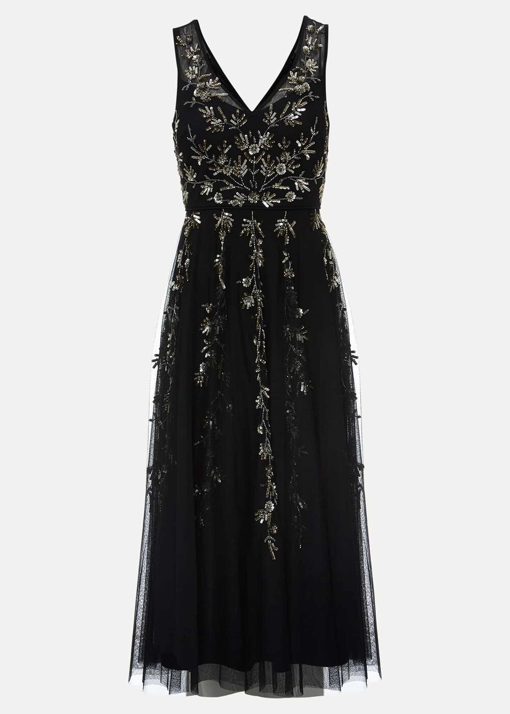 Marissa Floral Embellished Midi Dress - Black