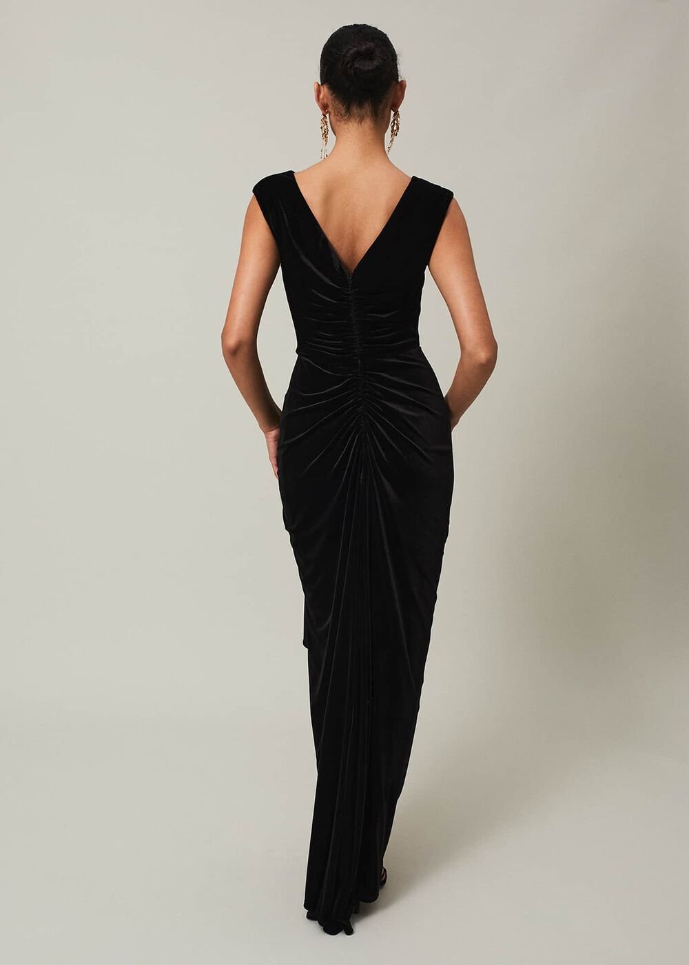 Black Velvet Sleeveless Wrap Maxi Dress - Black