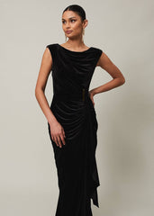 Black Velvet Sleeveless Wrap Maxi Dress - Black