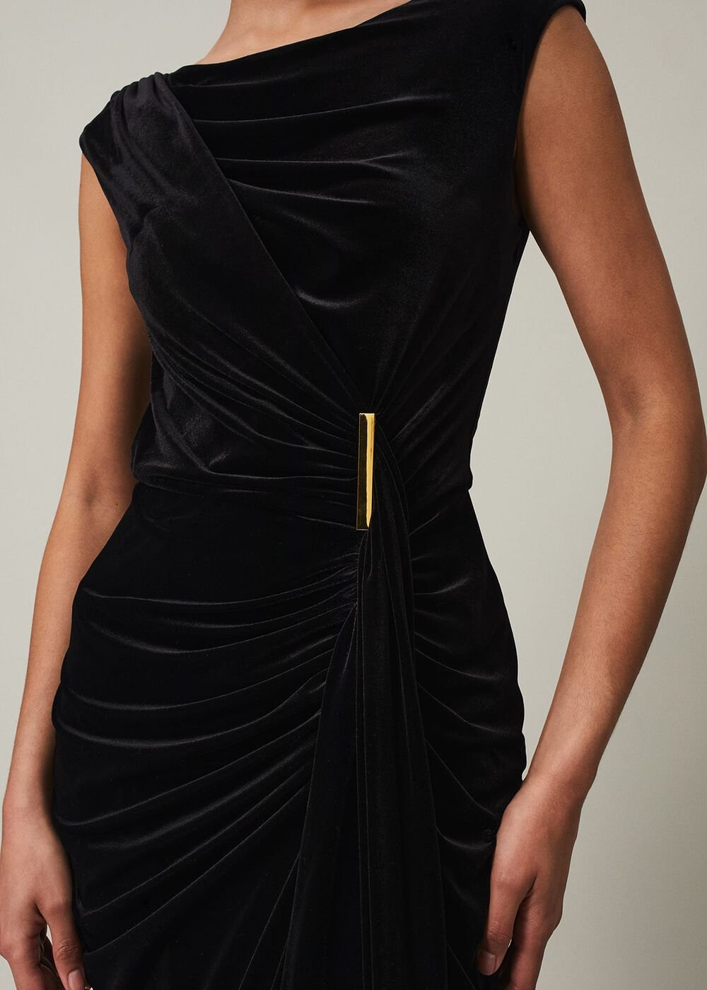 Black Velvet Sleeveless Wrap Maxi Dress - Black